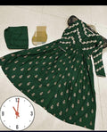 Women's Green Mirror Embroidered Shamoz Silk Maxi Suit