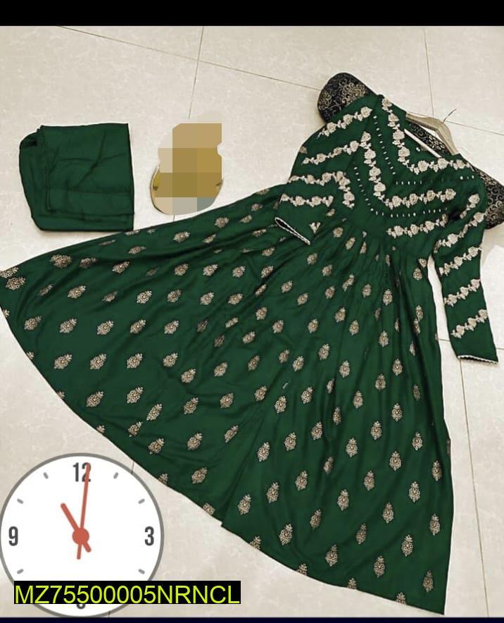 Women's Green Mirror Embroidered Shamoz Silk Maxi Suit