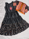 Shamoz Silk Eid Dress Set with Embroidery & Tassels