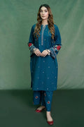Turquoise Embroidered Dhanak Suit for Women