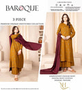Unstitched 3-Piece Dhanak Suit Mustard Maroon Embroidered