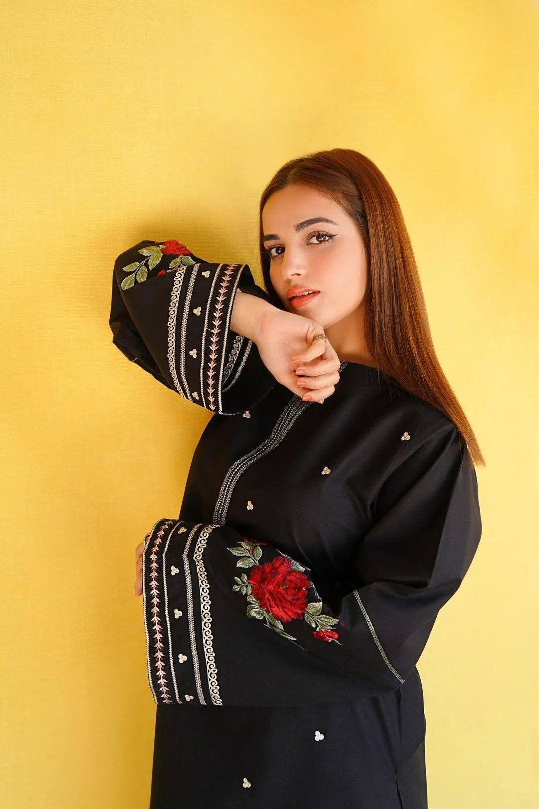 Black Embroidered Dhanak Suit for Women Winter Party Wear