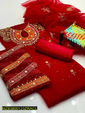 Premium Organza Suit Red Gold Embroidery Wedding Party Wear