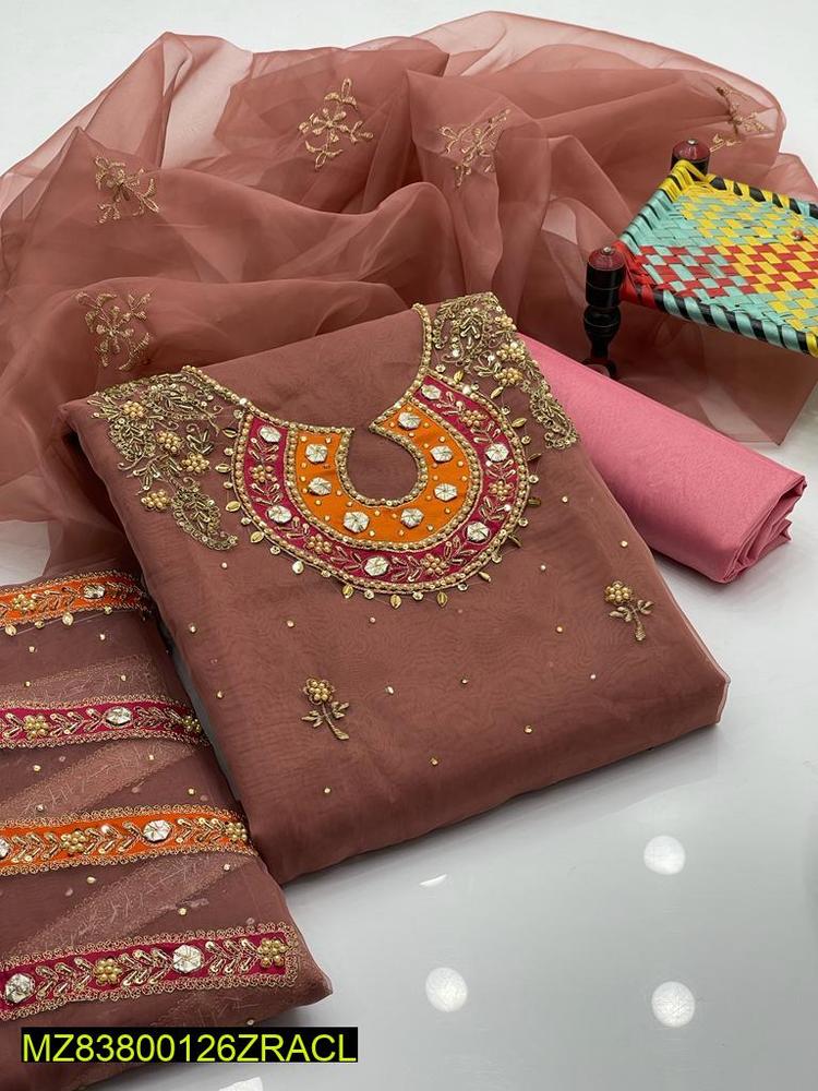 Organza Katan Silk 3-Piece Wedding Suit Brown