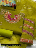 Lime Green Organza 3-Piece Wedding Suit with Embroidery