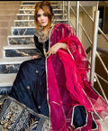 Maxi Katan Silk Dupatta Set Navy Pink 3 Pcs