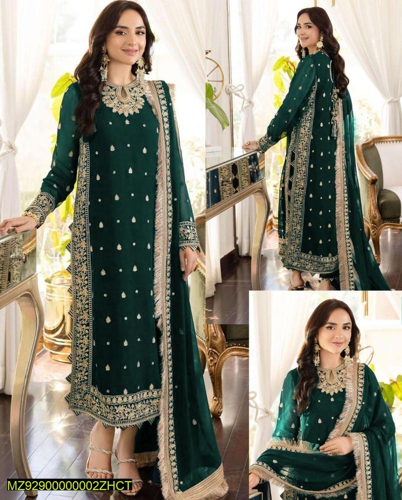 Green Embroidered 3-Piece Crinkle Chiffon Suit Medium to XL