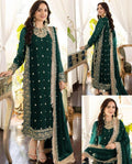 Green Embroidered 3-Piece Crinkle Chiffon Suit Medium to XL