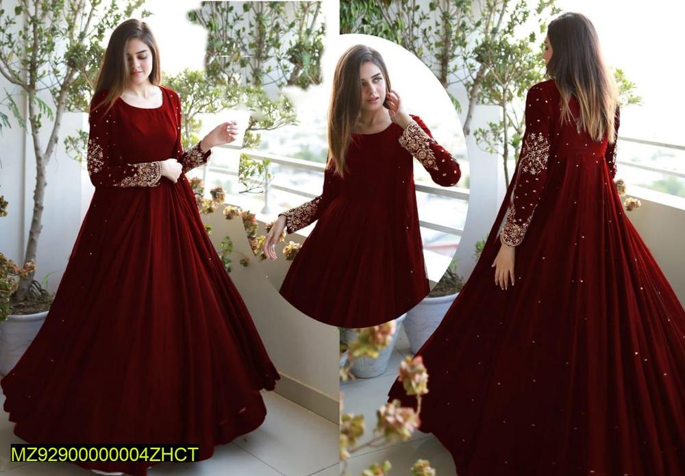 Maroon Embroidered 3Pc Gown Set Medium