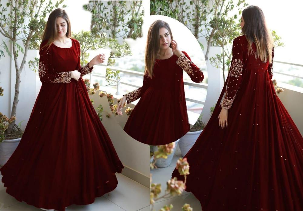 Maroon Embroidered 3Pc Gown Set Medium