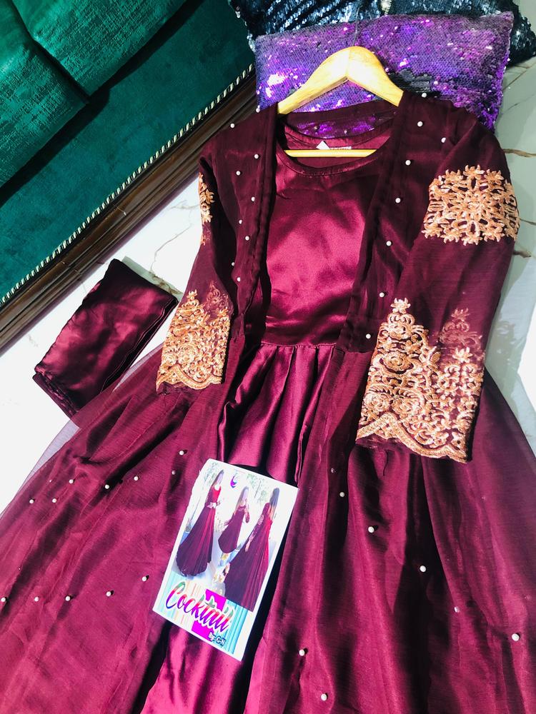 Maroon Embroidered 3Pc Gown Set Medium