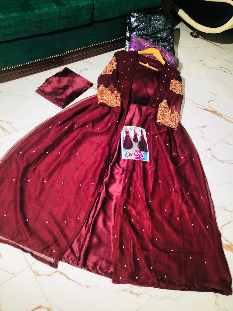 Maroon Embroidered 3Pc Gown Set Medium