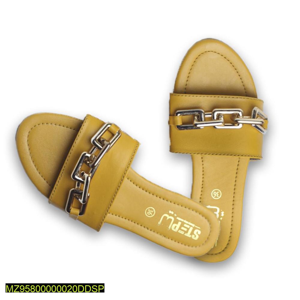 Yellow Chain Buckle Flat Sandals for Women