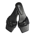 Black Ruffled Bow Slippers with Square Toe