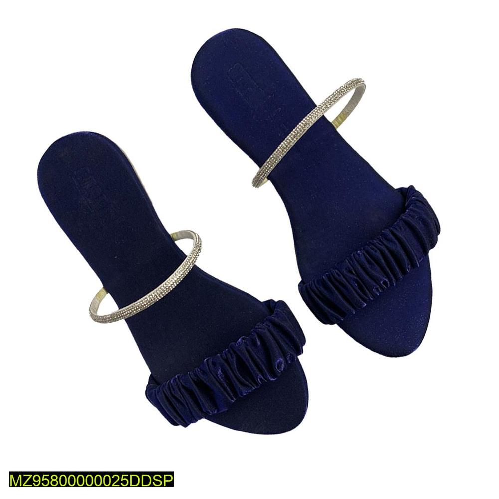 Women's Royal Blue Rexine Slippers with Silver Strap