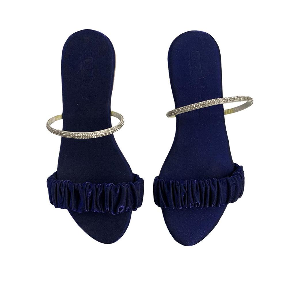 Women's Royal Blue Rexine Slippers with Silver Strap
