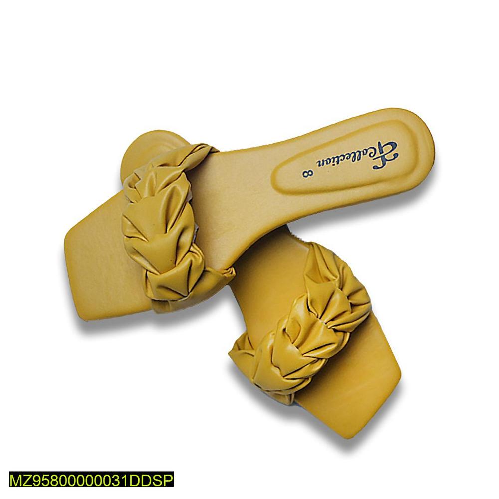 Yellow Braided Slippers with Rexine Sole