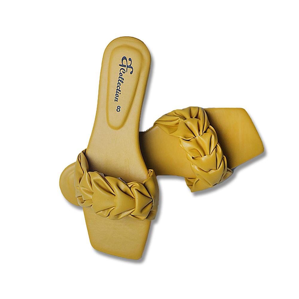 Yellow Braided Slippers with Rexine Sole