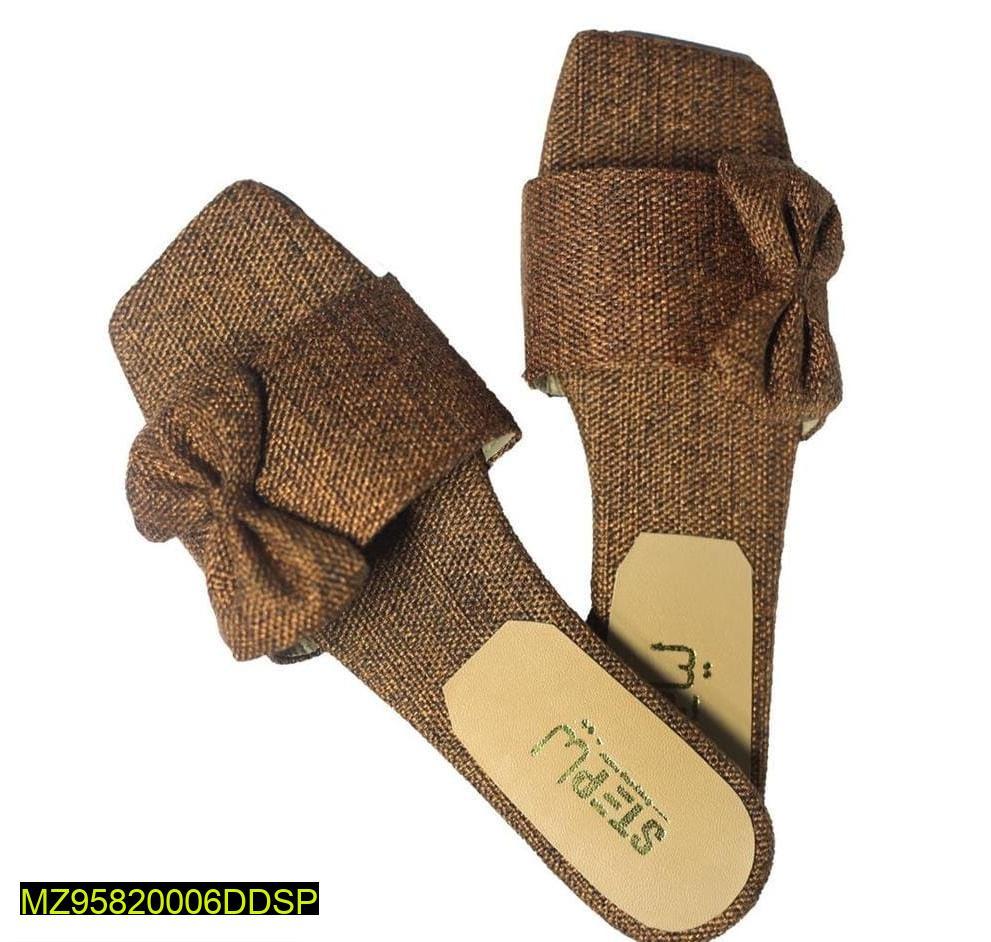 Women's Bow Slippers Brown Woven Casual Eid Comfort