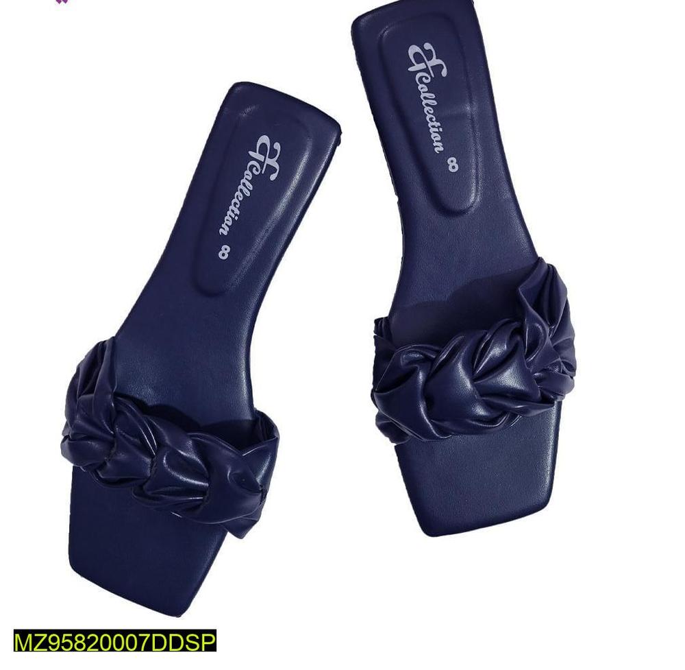 Blue Rexine Bow Flat Sandals for Women