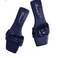 Blue Rexine Bow Flat Sandals for Women