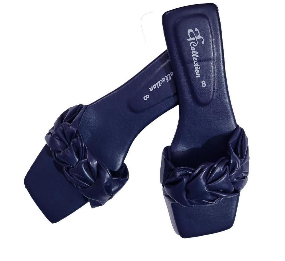 Blue Rexine Bow Flat Sandals for Women