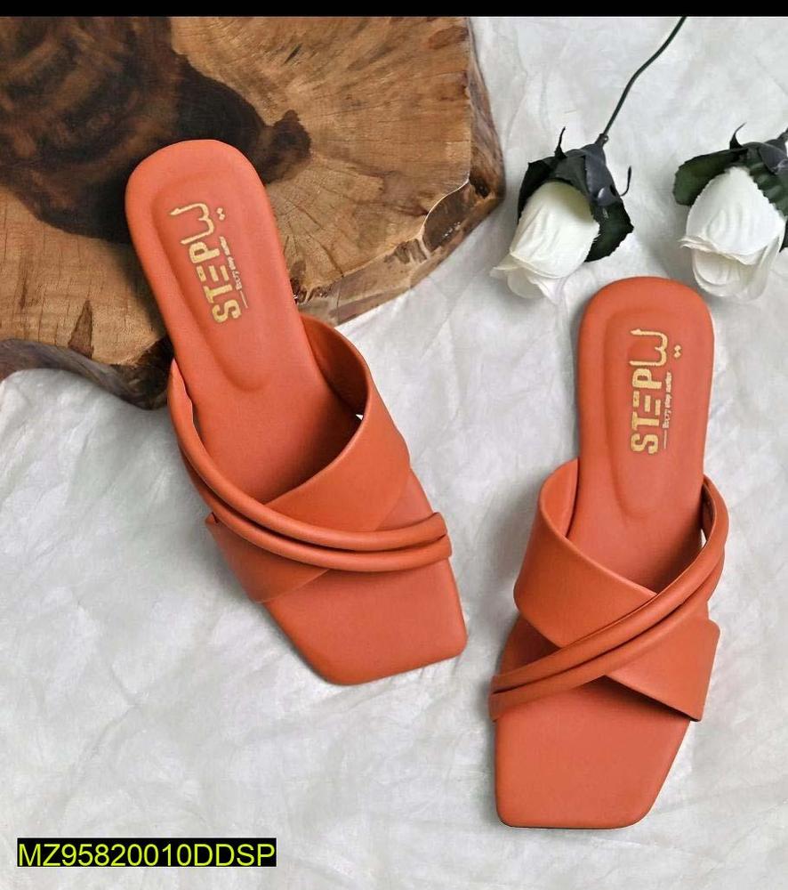 Orange Cross-Strap Women's Flat Slides