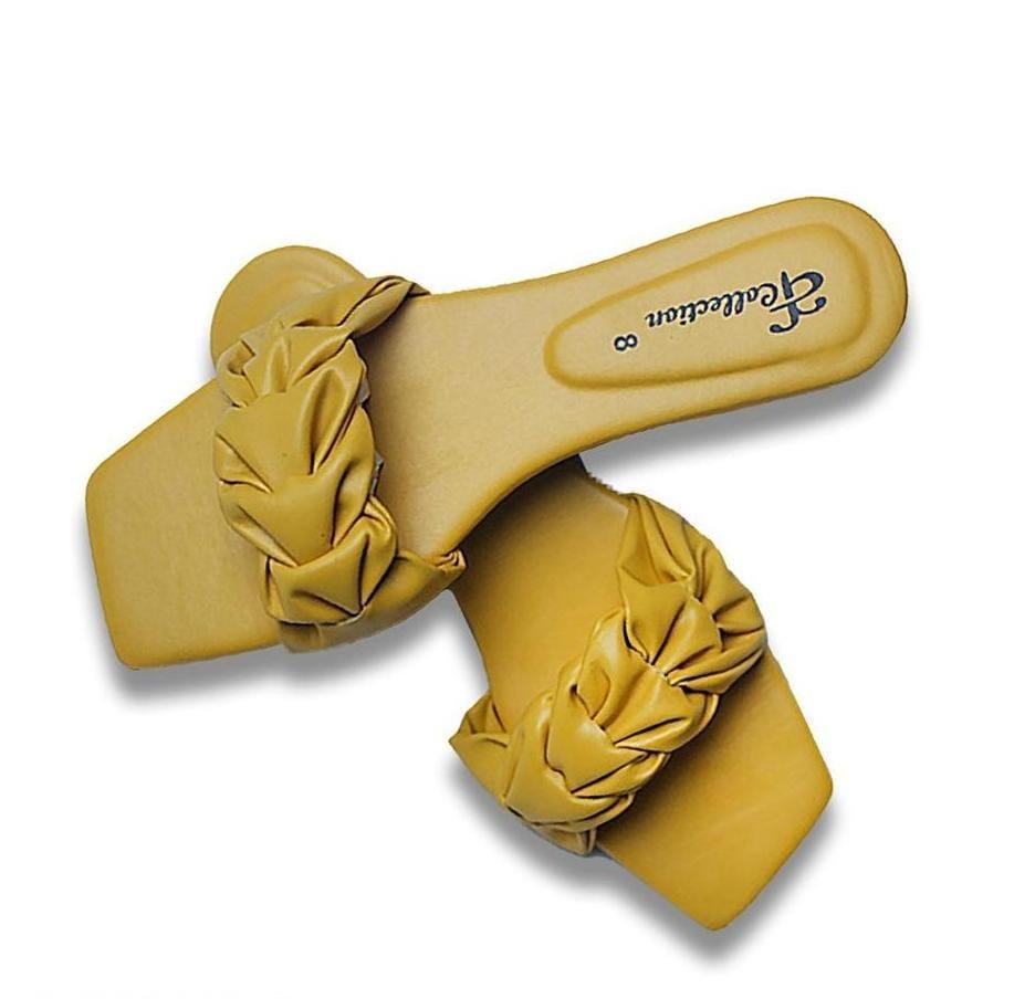 Yellow Ruched Strap Flat Sandals for Women