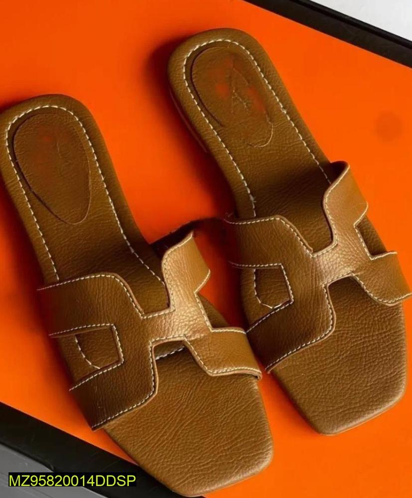 Women's H-Strap Brown Rexine Slides Casual Flat Sandals