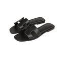 Women's Black H-Strap Rexine Slides