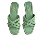 Green Rexine Cross Strap Slides Size 39