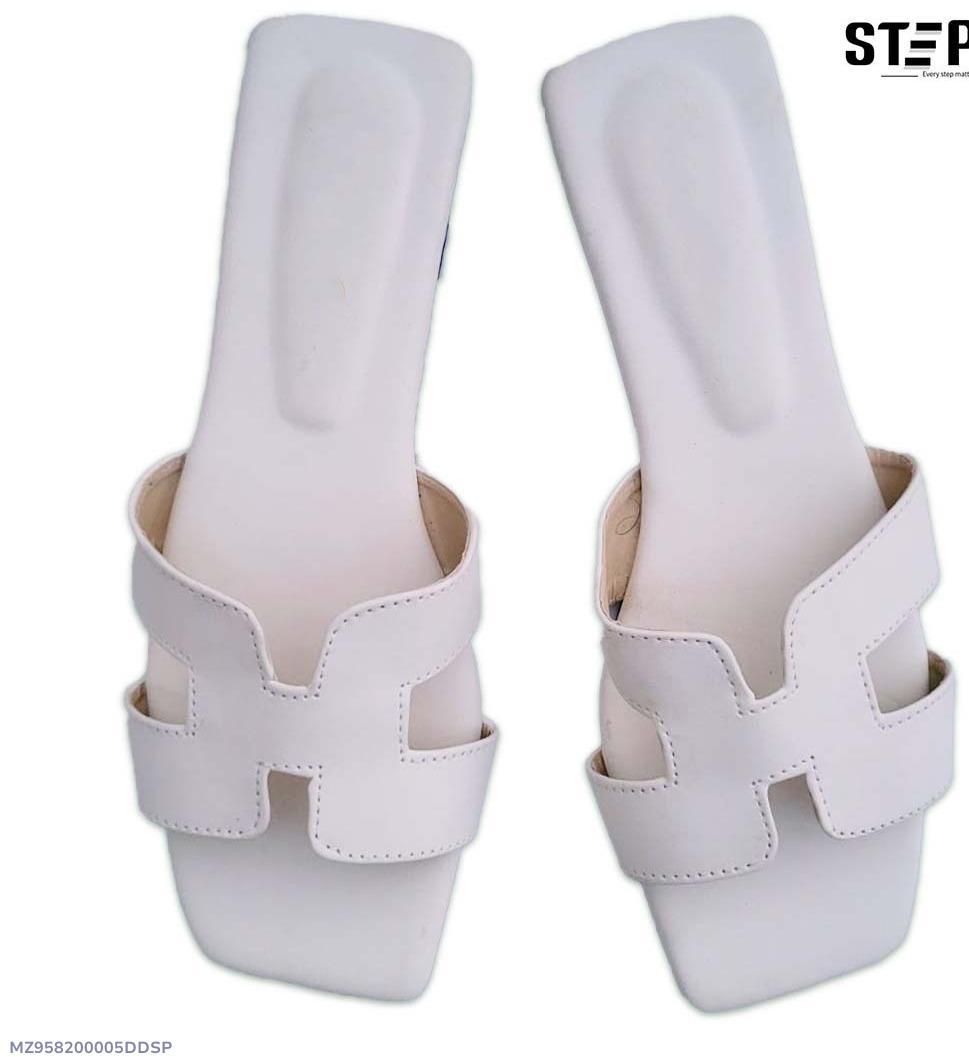 White H-Strap Women's Rexine Slides Size 6-11