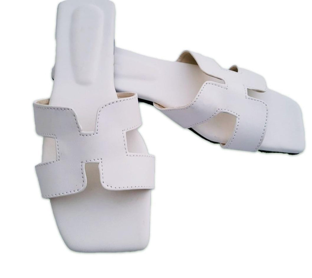 White H-Strap Women's Rexine Slides Size 6-11