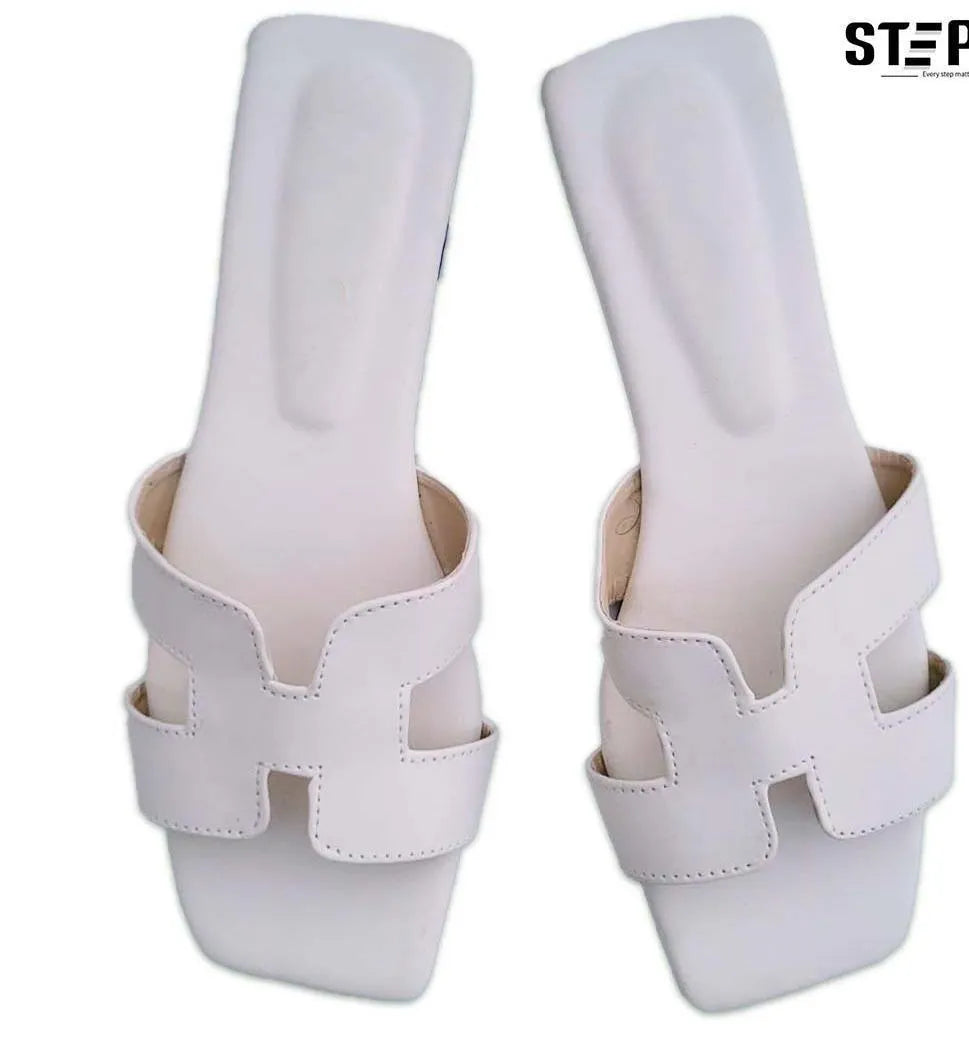 White H-Strap Women's Rexine Slides Size 6-11