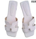 White H-Strap Women's Rexine Slides Size 6-11