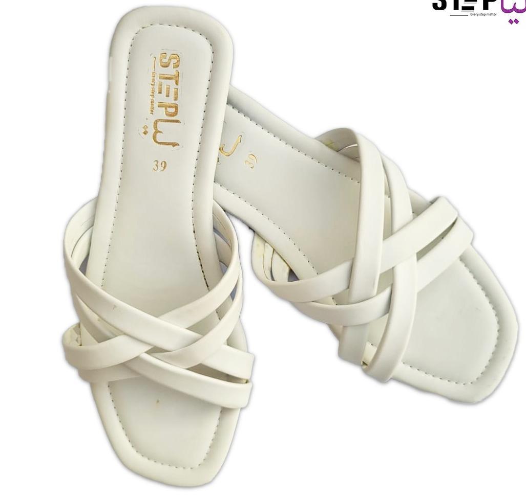 White Rexine Crisscross Flat Sandals Size 9