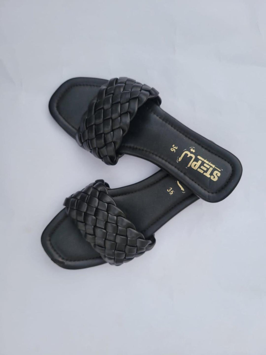 Black Woven Slipper Flat Shoes for Women