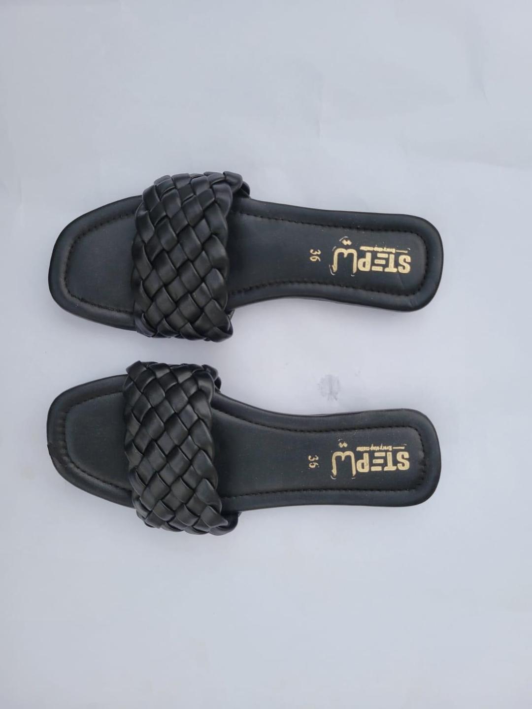 Black Woven Slipper Flat Shoes for Women