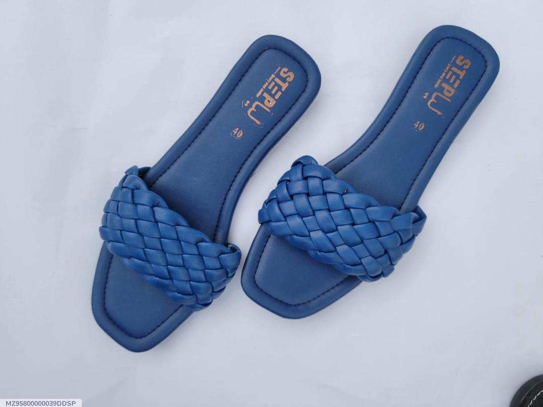 Women's Blue Woven Rexine Slippers Size 6-11