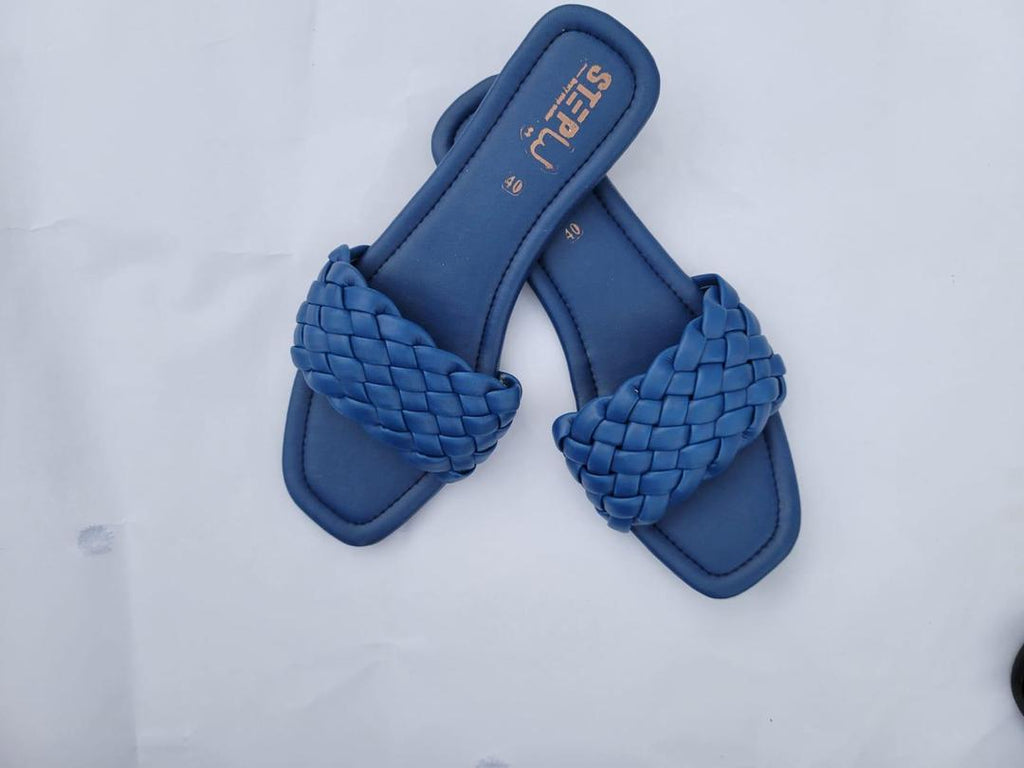 Women's Blue Woven Rexine Slippers Size 6-11