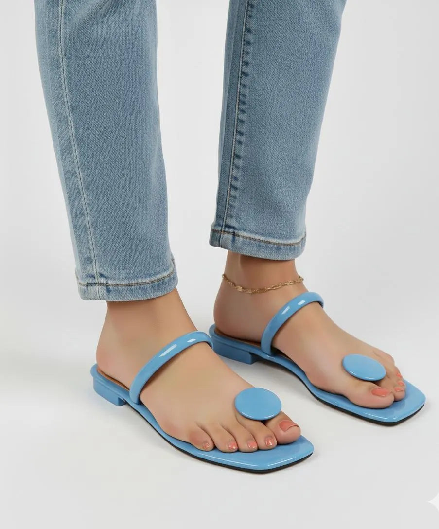 Women's Blue Rexine Flat Sandals Size 6-11