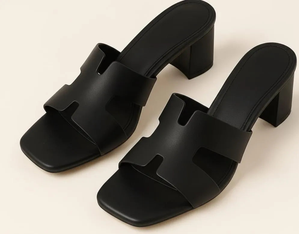 Black Rexine Block Heel Sandals for Women