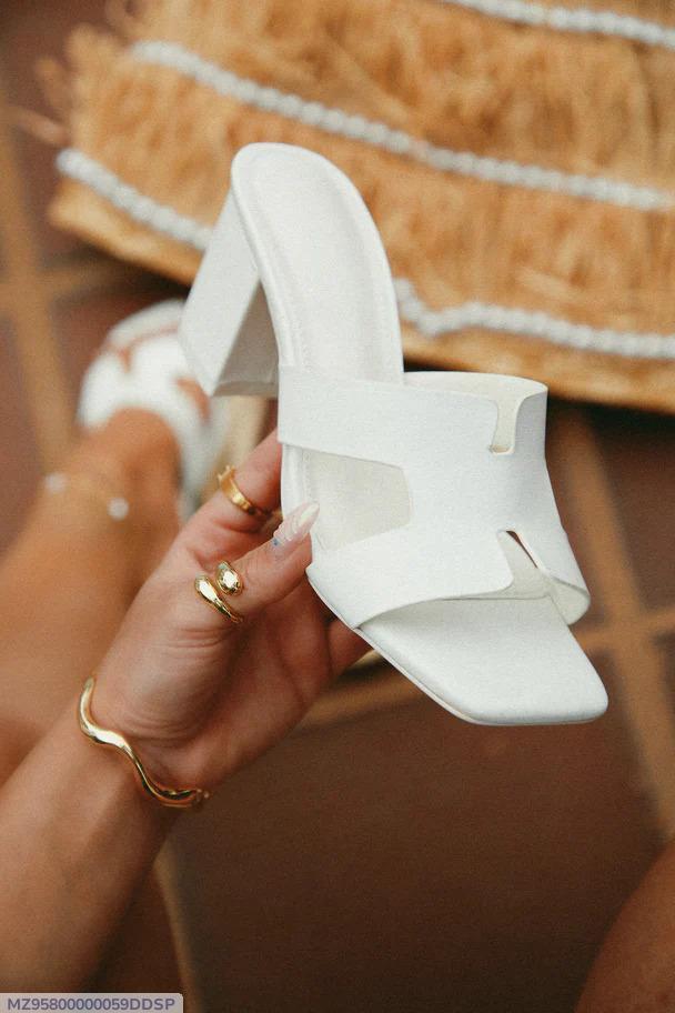 White Rexine Heels for Women, Block Heel, Wedding Party Wear