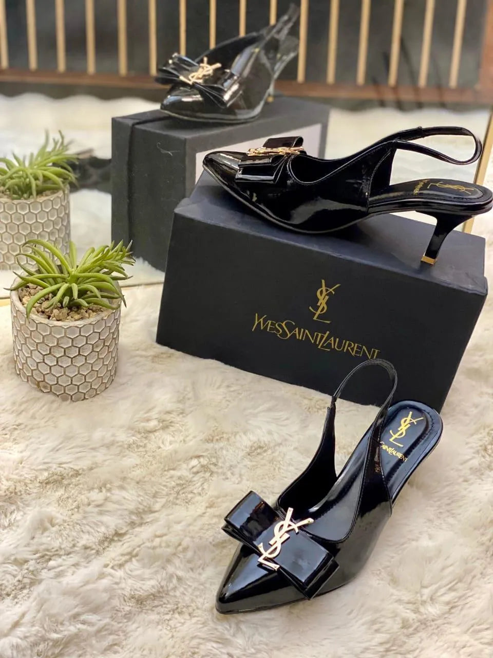 Black Bow Heels for Women with Gold Hardware