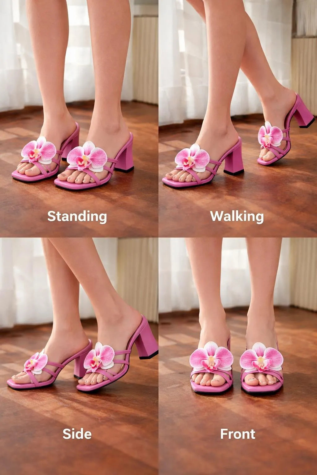 Pink Floral Block Heels for Women, Sizes 6-11