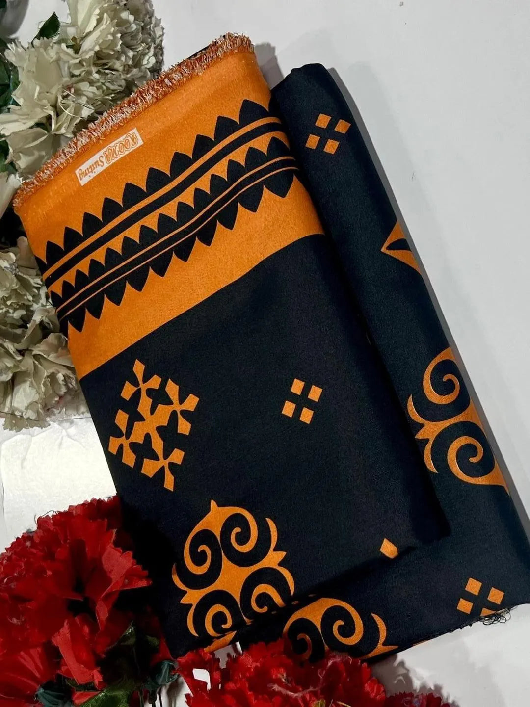 Orange Printed Polo Cotton Shirt & Trouser Set 2 Pcs