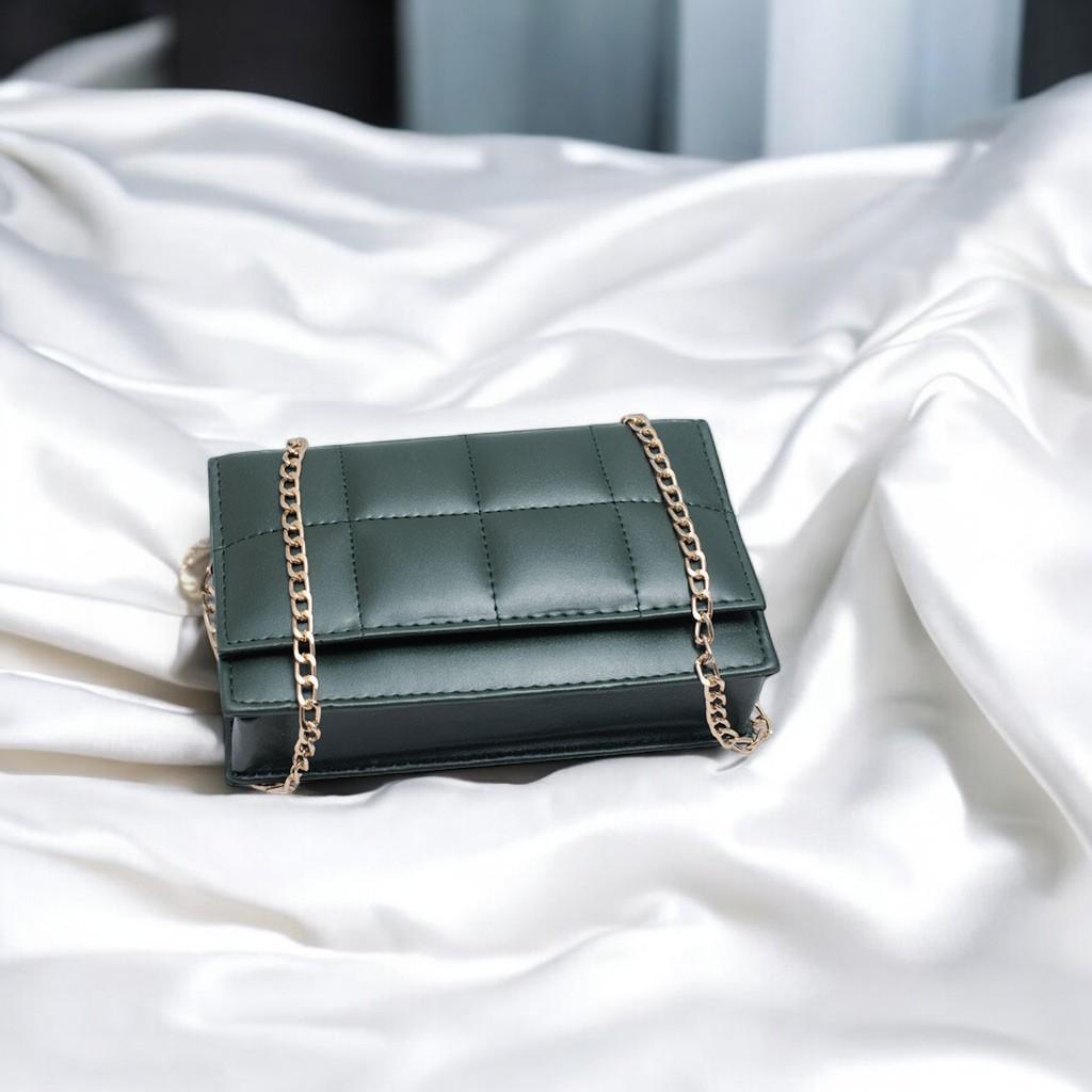 Green Crossbody Bag for Girls with Rose Gold Chain