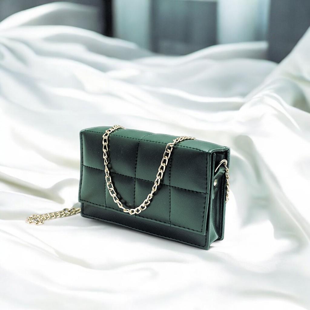 Green Crossbody Bag for Girls with Rose Gold Chain