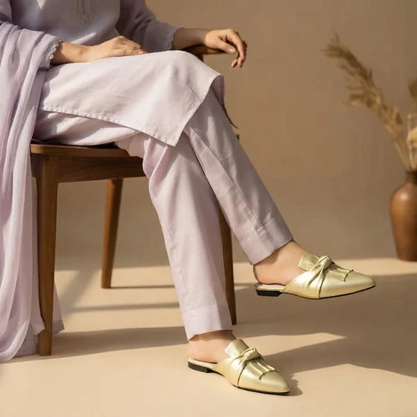 Tuckbow Pro Mules: Premium Beaded Flat Elegance