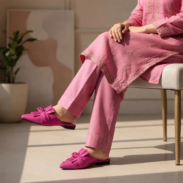 Tuckbow Pro Mules: Premium Beaded Flat Elegance